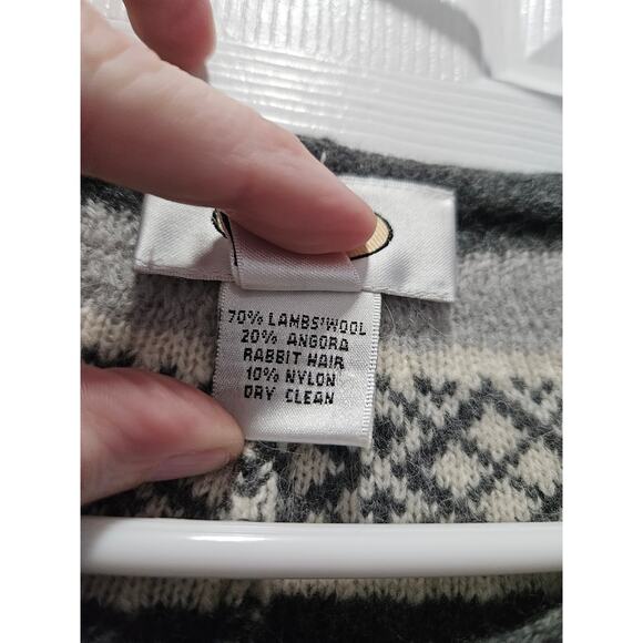 Vintage Talbots Fair Isle Cardigan Sweater Gray Size S Lambs Wool Angora Rabbit - Picture 3 of 9